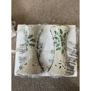 LENOX HOLIDAY 6" Pierced CANDLESTICK Pair With Box